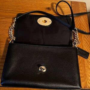 Coach Black Leather Shoulder Bag with Gold Chain